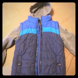 Boys hooded sweatshirt/vest combo jacket.